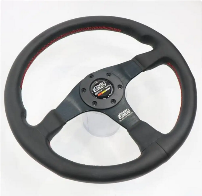 Mugen Racing III Steering Wheel – 350mm Black Suede/Red Stitch